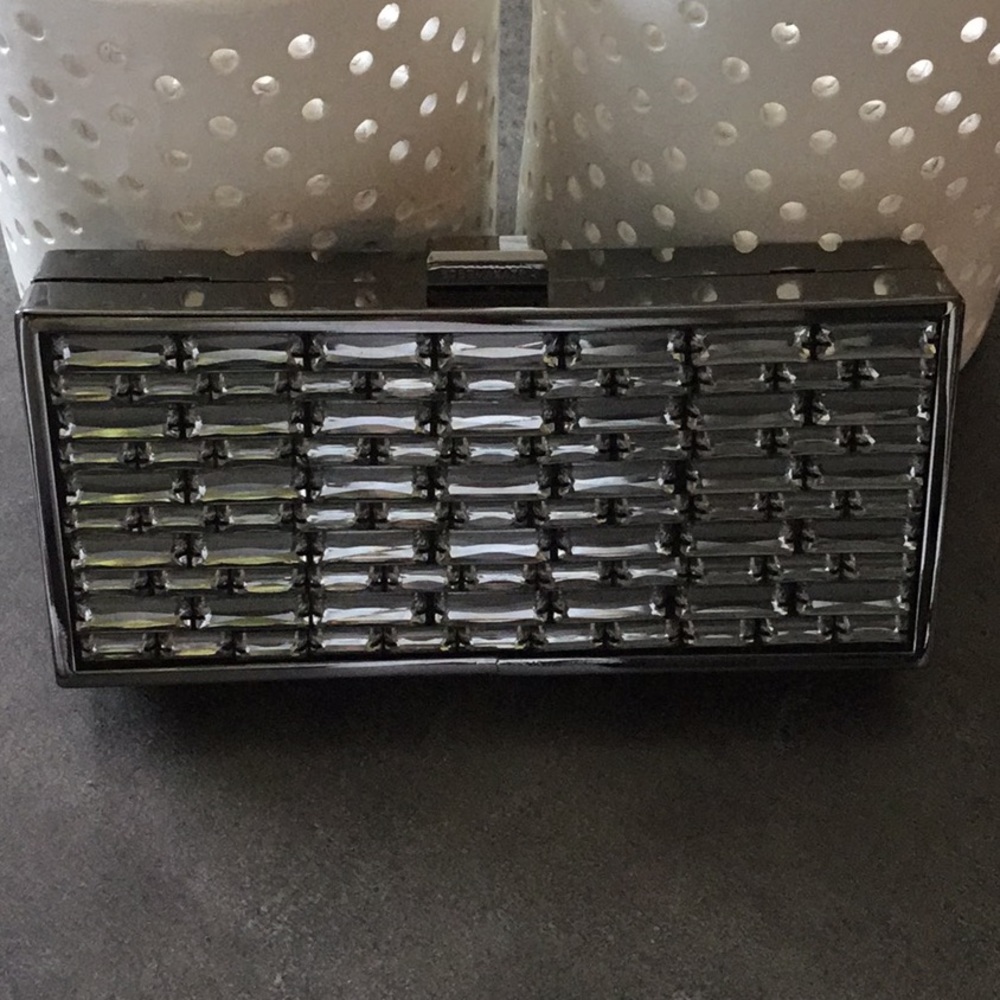 BCBGMAXAZRIA Evening metallic gray clutch